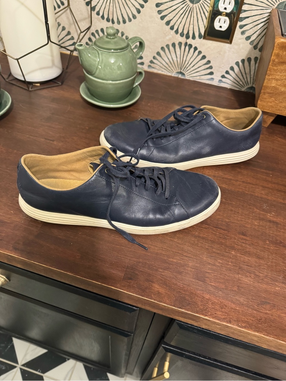Cole Haan Navy Leather Low-Top Sneakers with White Sole